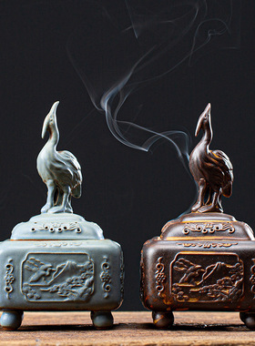 陶瓷仿古香炉家用檀香盘香炉松鹤延年室内净化空气鹤炉薰香香薰炉