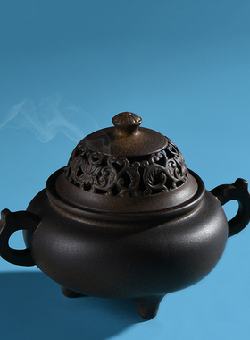 仿古手工大号盘香炉陶瓷禅意空间香薰炉摆件家用书房复古中式香炉