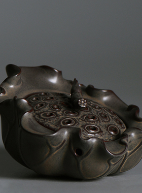 香炉陶瓷荷花创意盘香炉禅意空间香道沉香薰香炉摆件家用香器