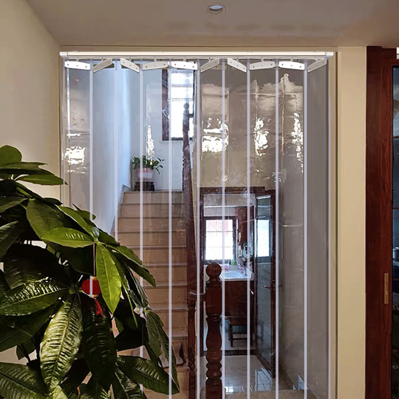 空调隔凉门帘折叠滑道推拉帘隐形透明百叶防风隔断厨房pvc皮门帘