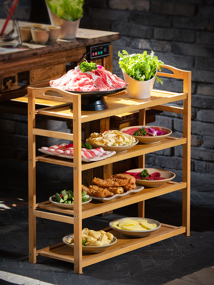 菜架火锅店摆菜放菜盘多层商用置物架饭店烤肉架厨房实木蔬菜架子