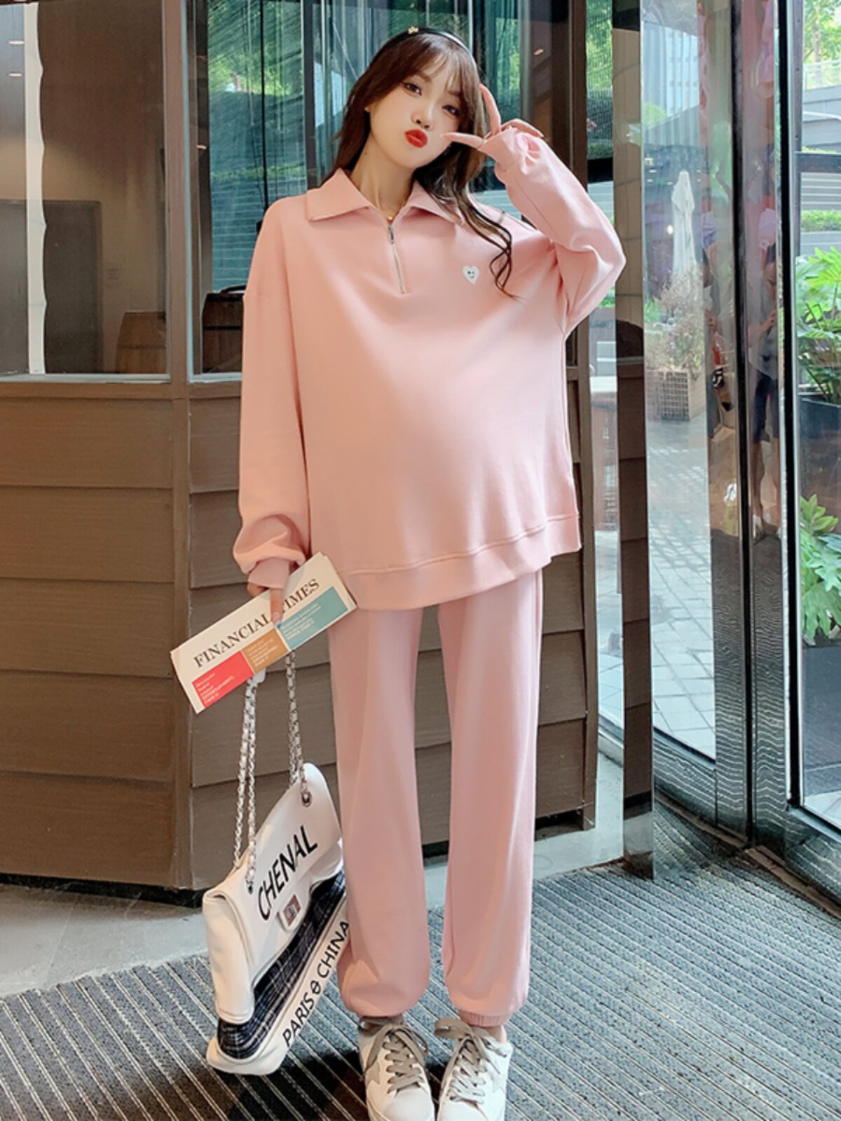 MATERNITY SUIT SPRING AND AUTUMN NEW LONG-SLEEVED LOOSE SWEATSHIRT COTTON BELLY SUPPORT LONG PANTS CASUAL SPORTS TWO-PIECE AUTUMN SUIT