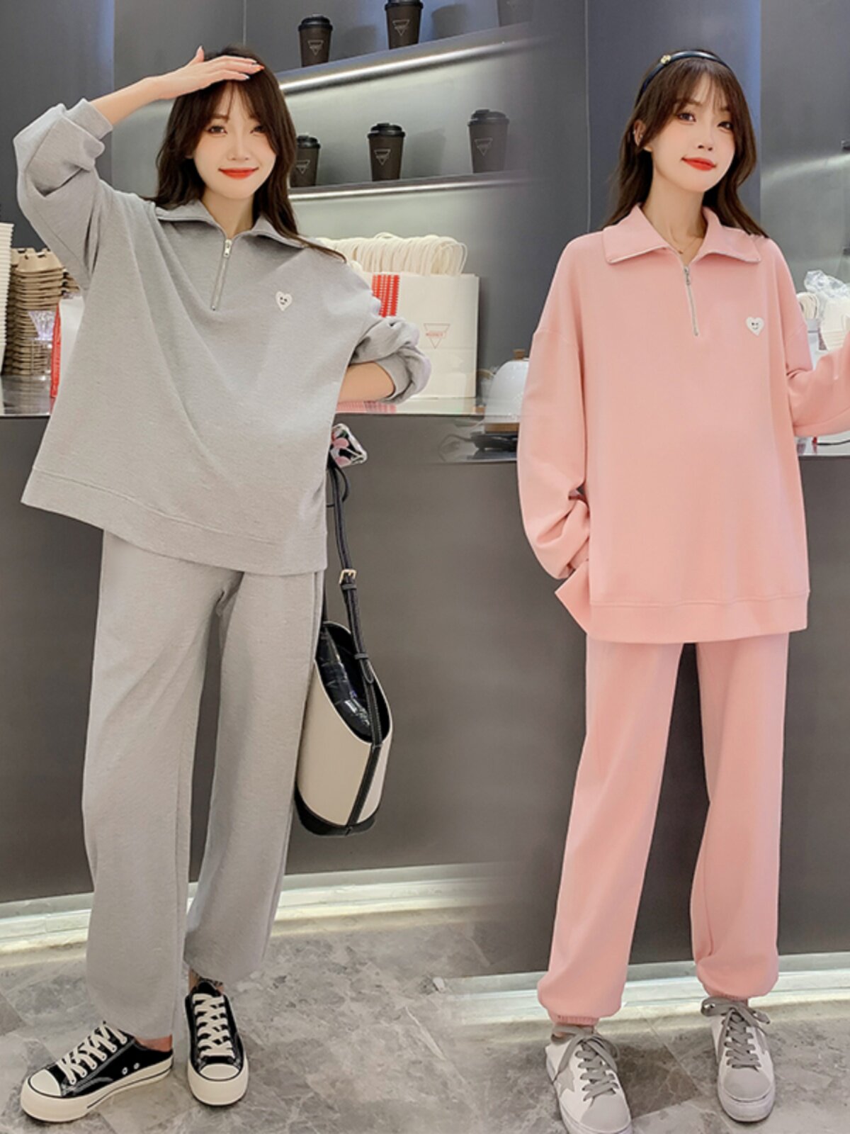 MATERNITY SUIT SPRING AND AUTUMN NEW LONG-SLEEVED LOOSE SWEATSHIRT COTTON BELLY SUPPORT LONG PANTS CASUAL SPORTS TWO-PIECE AUTUMN SUIT