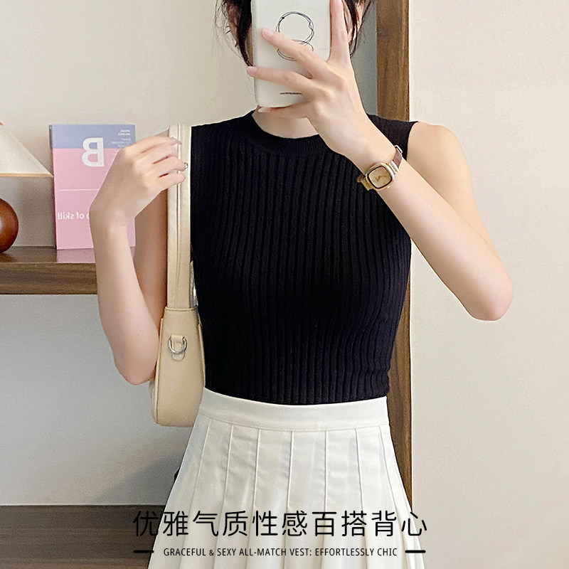 甜美女针织圆领吊带背心纯色简约个性大码宽松打底衫胖mm休闲上衣