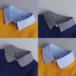 假领子女百搭假衣领棉蓝黑条纹通勤正装 OL上班休闲秋冬春内搭衣领