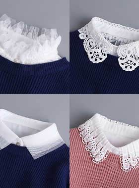 假领子女百搭假衣领毛衣衬衣装饰领内搭衣白色镂空蕾丝雪纺娃娃领