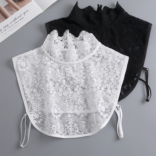 假领子女秋冬棉线网纱风情蕾丝荷叶边立领搭配毛衣韩版 气质假衣领