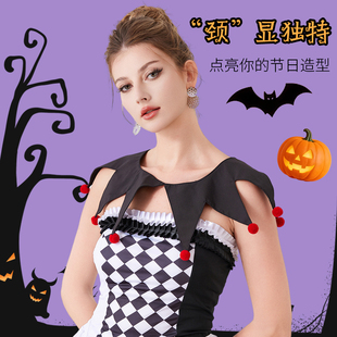 万圣节男女同款小丑领假领暗黑系斗篷搞怪cosplay围脖毛球装饰领