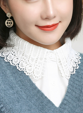 假领子女百搭秋冬搭配毛衣衬衣装饰勾花领花边白色雪纺打底假衣领