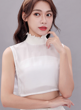假领子百搭假衣领入秋高领白色雪纺百褶荷叶边立领内搭气质打底领