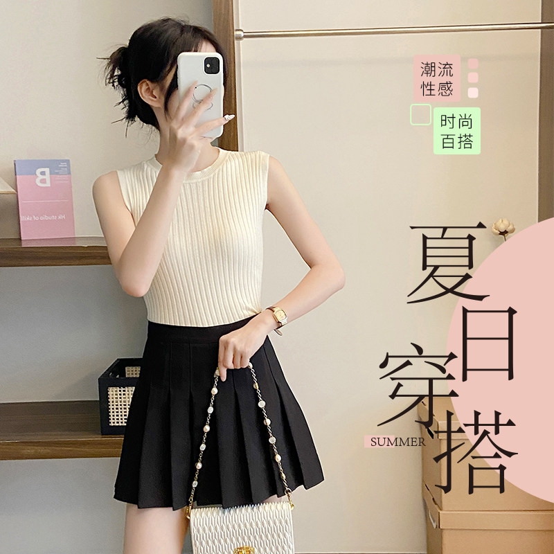 精致可爱女无袖圆领背心纯色高级简约百搭日常休闲搭配小裙子上衣