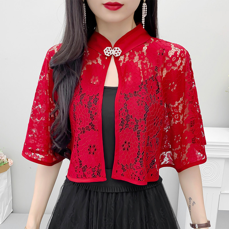 复古披风女配裙子搭配旗袍仙气蕾丝小外套上衣式防晒开衫银扣披肩