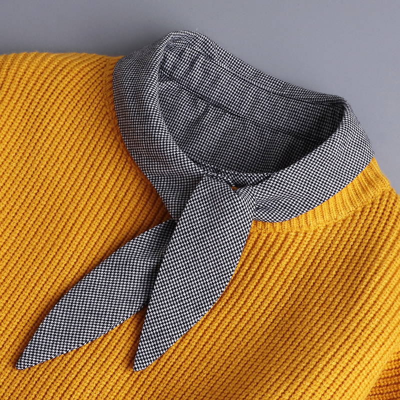 秋冬假衣领女毛衣衬衣百搭装饰多功能打底千鸟格打结领荷叶假领子