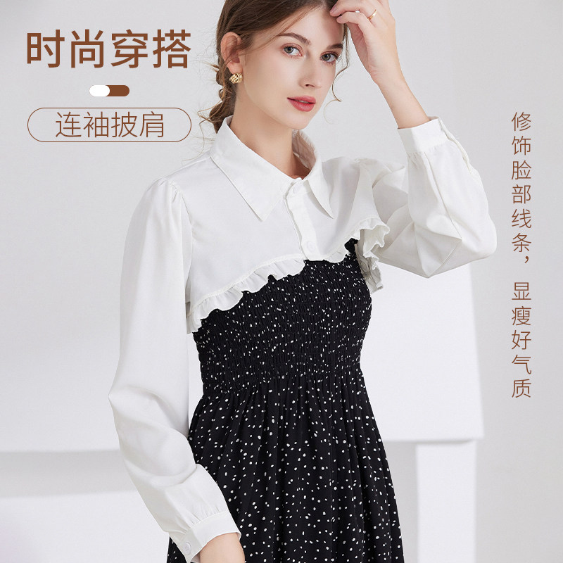春秋雪纺开衫披肩时尚简约外搭披肩配吊带裙子小长袖时尚薄款外套