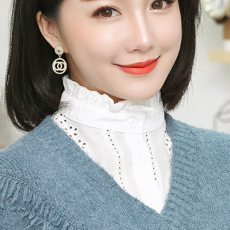 假领子女百搭简约立领毛衣荷叶边