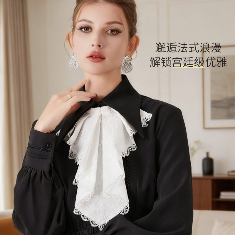 复古宫廷蕾丝领巾假领女士挂脖领结领花职场通勤百搭毛衣装饰衣领