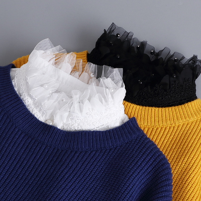 秋冬春假领子女百搭荷叶边钉珠