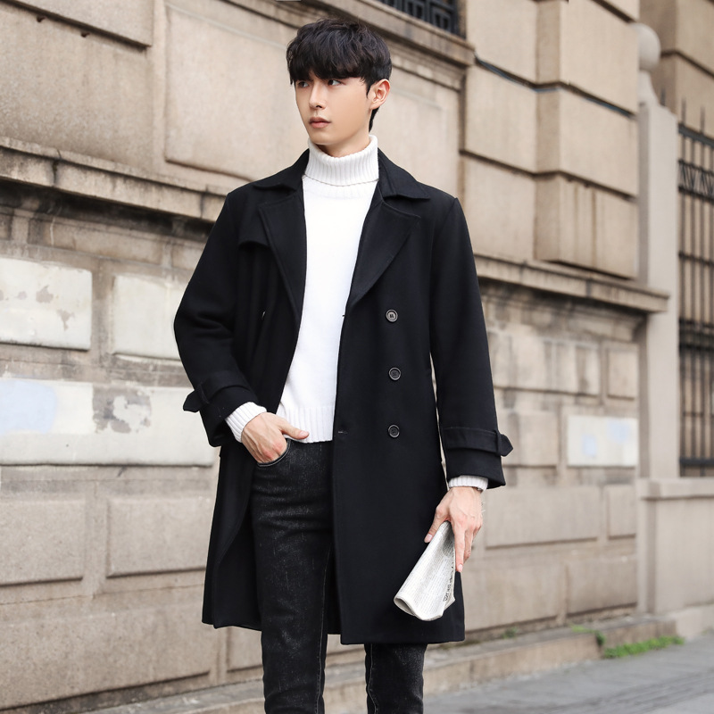 男士双面呢外套中长款英伦风毛呢大衣男秋冬新款时尚大码羊绒风衣