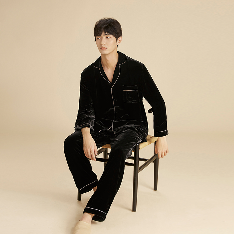 乃丝秋冬保暖舒适丝绒睡衣套装男