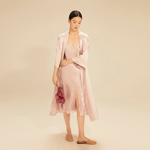 SLKMRKT乃丝春秋真丝蕾丝性感吊带睡裙女居家桑蚕丝睡袍睡衣套装