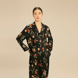 舒适桑蚕丝居家服套装 SLKMRKT乃丝新中式 植物印花真丝睡衣女夏季