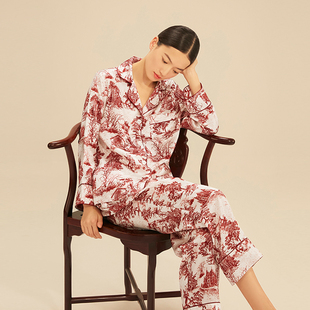 SLKMRKT乃丝春夏季 100%桑蚕丝家居服 重磅印花真丝睡衣女套装