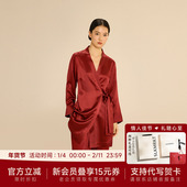 SLKMRKT乃丝真丝睡衣套装 女桑蚕丝结婚新婚家居服春秋本命年红色