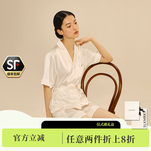 短裤 桑蚕丝短袖 系带家居服 女夏季 SLKMRKT乃丝真丝睡衣2024新款