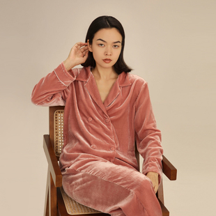 女双排扣加厚家居服两件套 丝绒保暖睡衣套装 SLKMRKT乃丝 秋冬新款