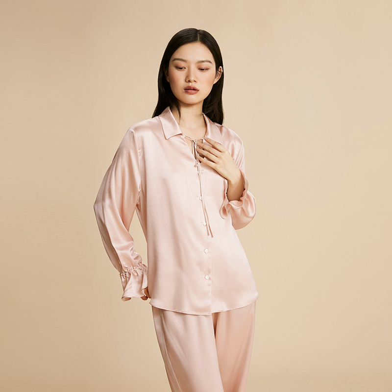 乃丝桑蚕丝莫兰迪色宫廷风家居服