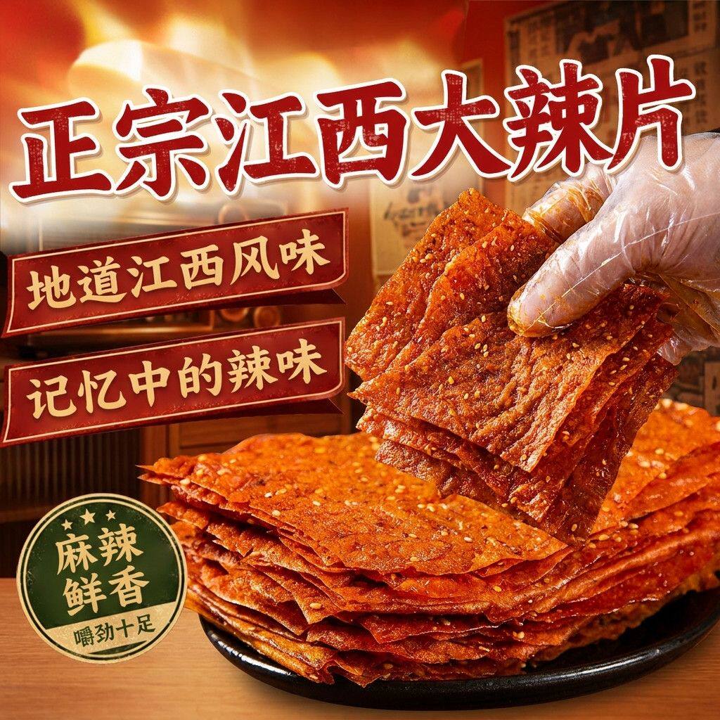 正宗江西大辣片爆辣麻辣香辣变态辣皮豆皮豆卷零食网红童年怀旧