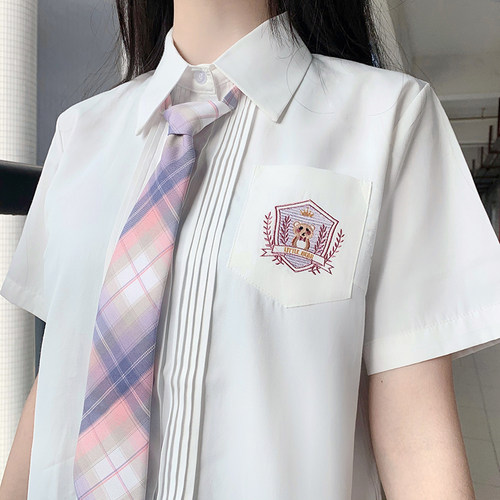 LF原创设计小桜熊JK制服学院风校供短袖风琴褶刺绣奶白色衬衫日系 - 封面