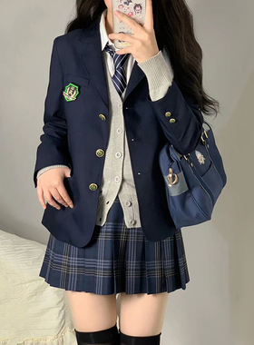 LF原创【小野】西装JK制服学院风三粒扣绀色黑色灰色驼色西服外套