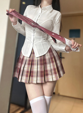 LF原创jk制服纯欲收腰白色衬衫女春秋学院风修身显瘦辣妹长袖上衣