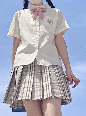 LF原创设计野川jk制服衬衫女短袖奶白色日系刺绣款学院风上衬衣