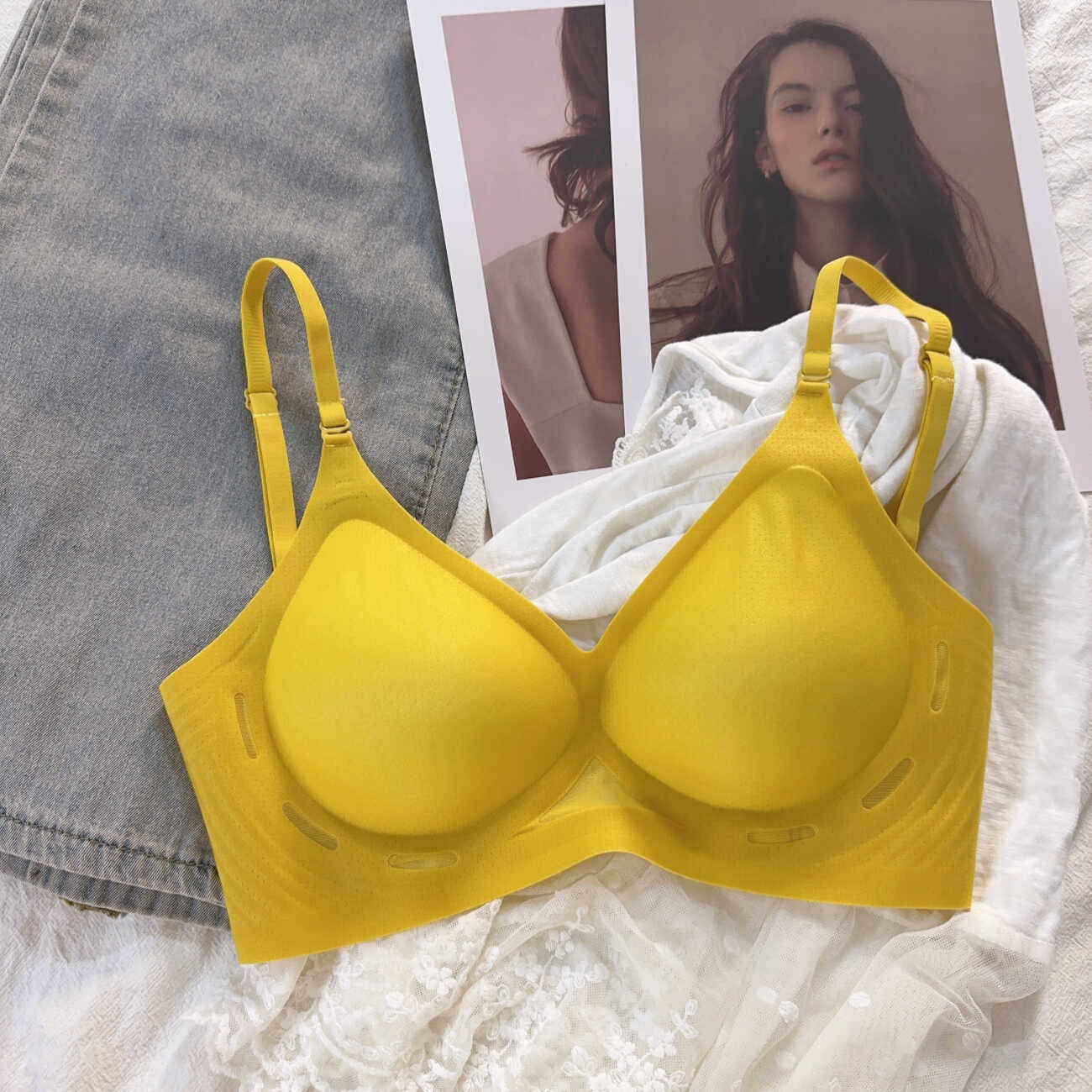 u型美背抹胸内衣女春夏薄款大胸显小胸防走光吊带背心一体文胸罩