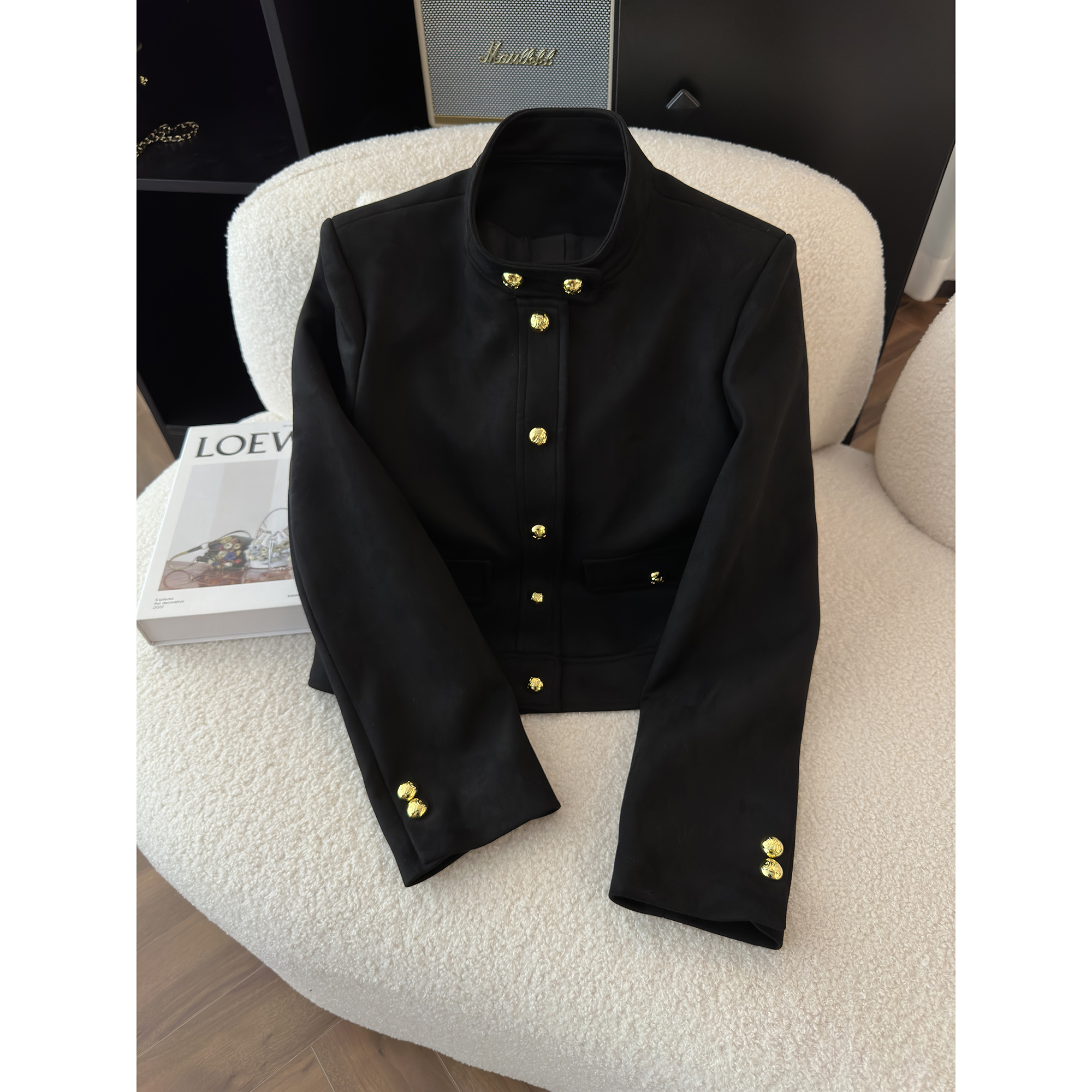 淘宝推荐秋冬立领黑色夹克外套女