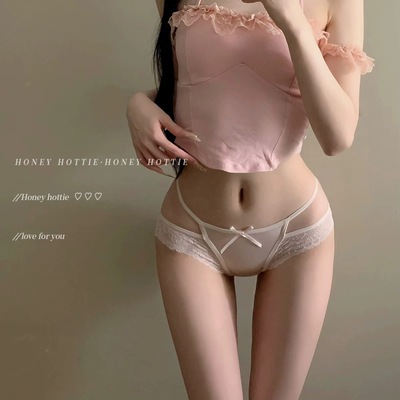法式缎面纯欲性感女生包臀内裤纯色镂空花边网纱透气薄低腰三角裤