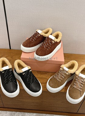真皮羊毛厚底增高饼干鞋女轻便休闲运动棉鞋秋冬加绒保暖百搭板鞋