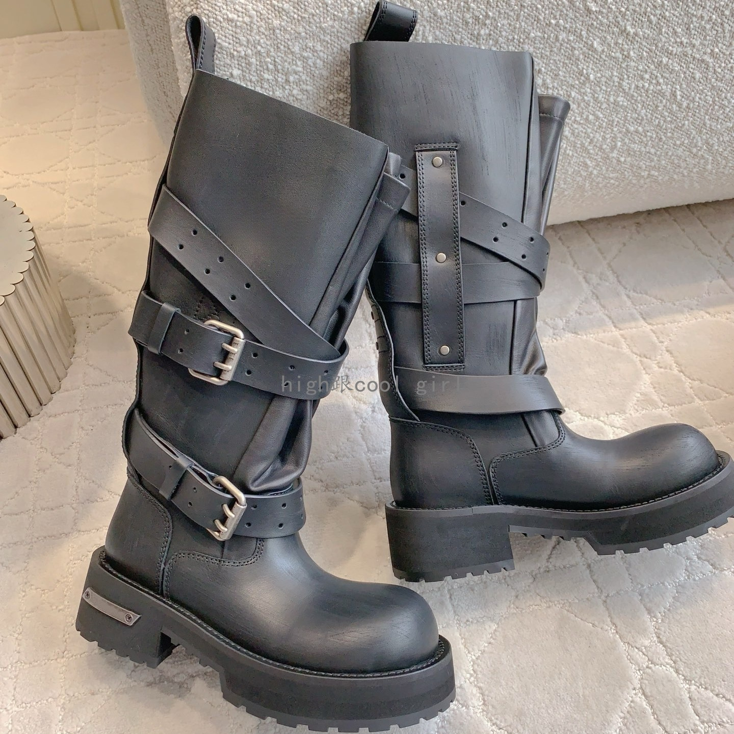 毒液靴真皮擦色男女暗黑机车长靴