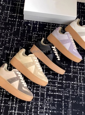 真皮拼色厚底德训鞋休闲百搭松糕运动鞋女小个子增高小白鞋阿甘鞋