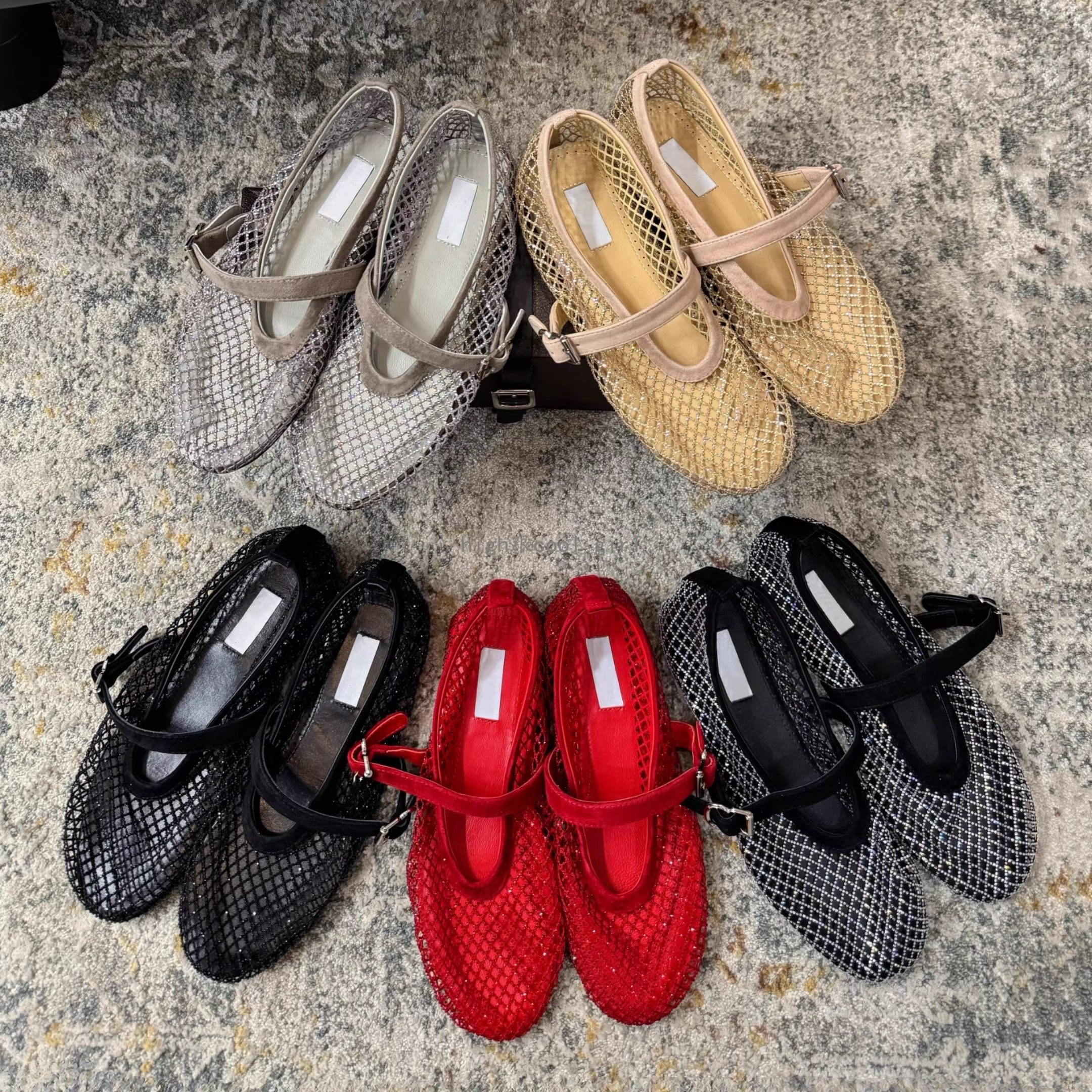 法式仙女镂空网纱玛丽珍芭蕾舞鞋女平底一字扣透气渔网水晶钻单鞋