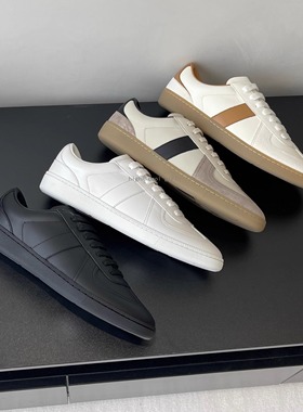 真皮复古拼色男女德训鞋25新款系带板鞋情侣款休闲百搭运动小白鞋