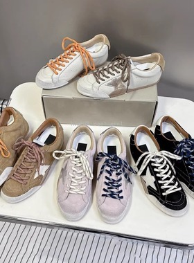 真皮拼色男女德训鞋五角星擦色做旧小脏鞋双鞋带内增高运动小白鞋