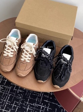 高定真皮纯色复古德训鞋女双色系带平底休闲运动鞋轻便百搭小白鞋