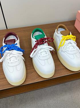 24秋新款彩色系带真皮厚底小白鞋小个增高复古休闲德训鞋运动板鞋
