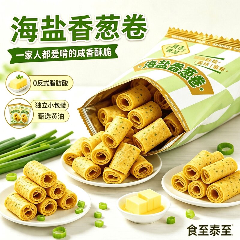 海盐香葱蛋卷黄油鸡蛋卷咸香酥脆独立小包装整箱