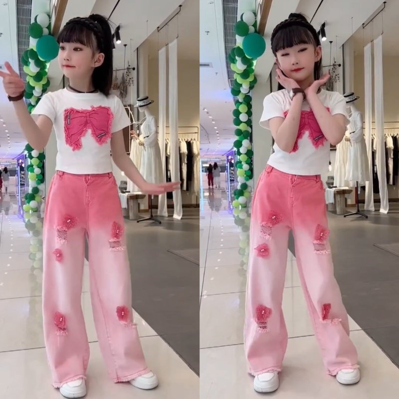 夏季女童多巴胺蝴蝶短袖韩系渐变套装