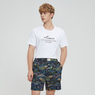 五分裤 大码 大裤 男夏季 衩 沙滩裤 薄款 居家睡裤 百搭纯棉印花短裤 男士