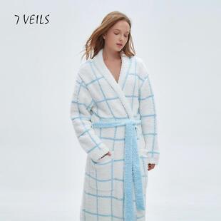 立体绒感双层加厚双面色长款睡袍女2025年冬新款浴袍半边绒家居服